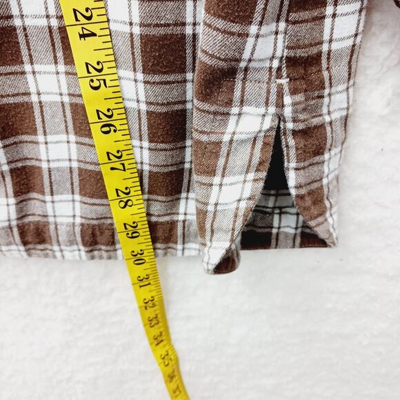 Top PJ Button-Up 1X Brown Plaid Flannel Cottagecore Cozy Soft Loungecore Sleep - Picture 4 of 6